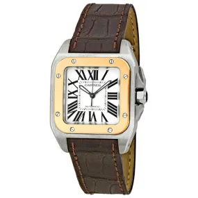 Cartier Santos 100 Silver Dial 18kt Rose Gold Midsize Watch W20107X7