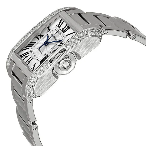 Cartier Tank Anglaise Silver Dial 18kt White Gold Diamond Ladies Watch WT100009