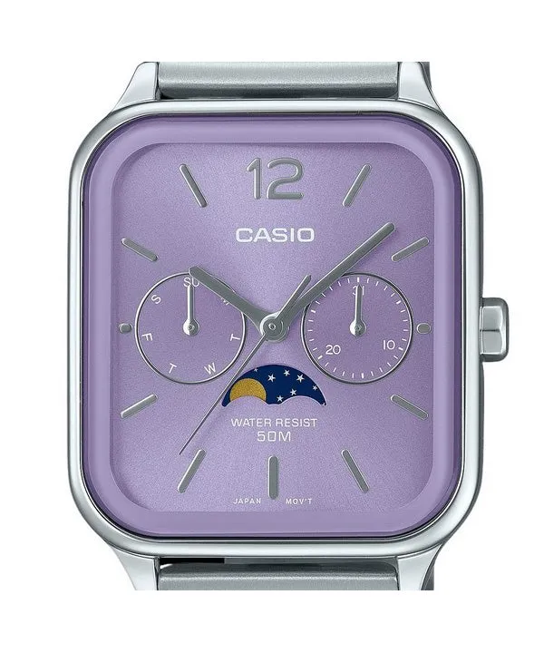 Casio Standard Analog Moon Phase Stainless Steel Purple Dial Quartz MTP-M305D-6AV Men's Watch
