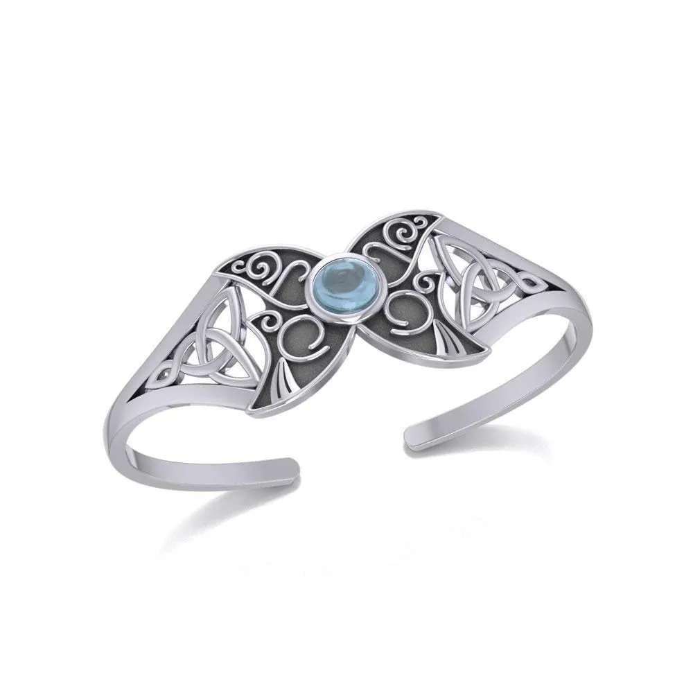 Celtic Blue Moon Sterling Silver Cuff Bracelet with a Gemstone Centerpiece TBG762