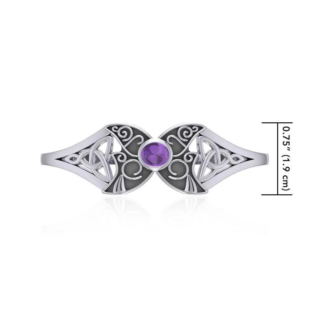 Celtic Blue Moon Sterling Silver Cuff Bracelet with a Gemstone Centerpiece TBG762
