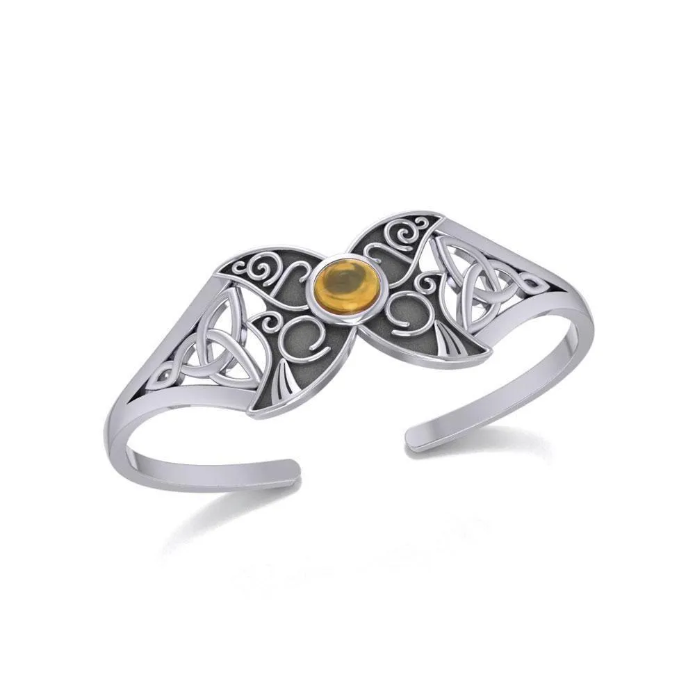 Celtic Blue Moon Sterling Silver Cuff Bracelet with a Gemstone Centerpiece TBG762