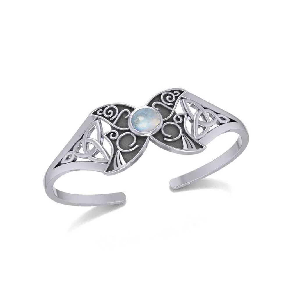 Celtic Blue Moon Sterling Silver Cuff Bracelet with a Gemstone Centerpiece TBG762
