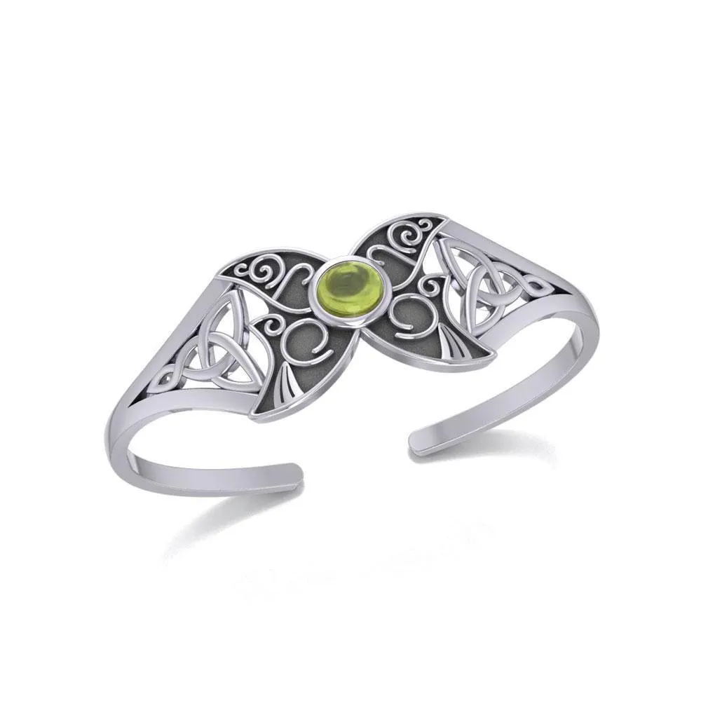 Celtic Blue Moon Sterling Silver Cuff Bracelet with a Gemstone Centerpiece TBG762