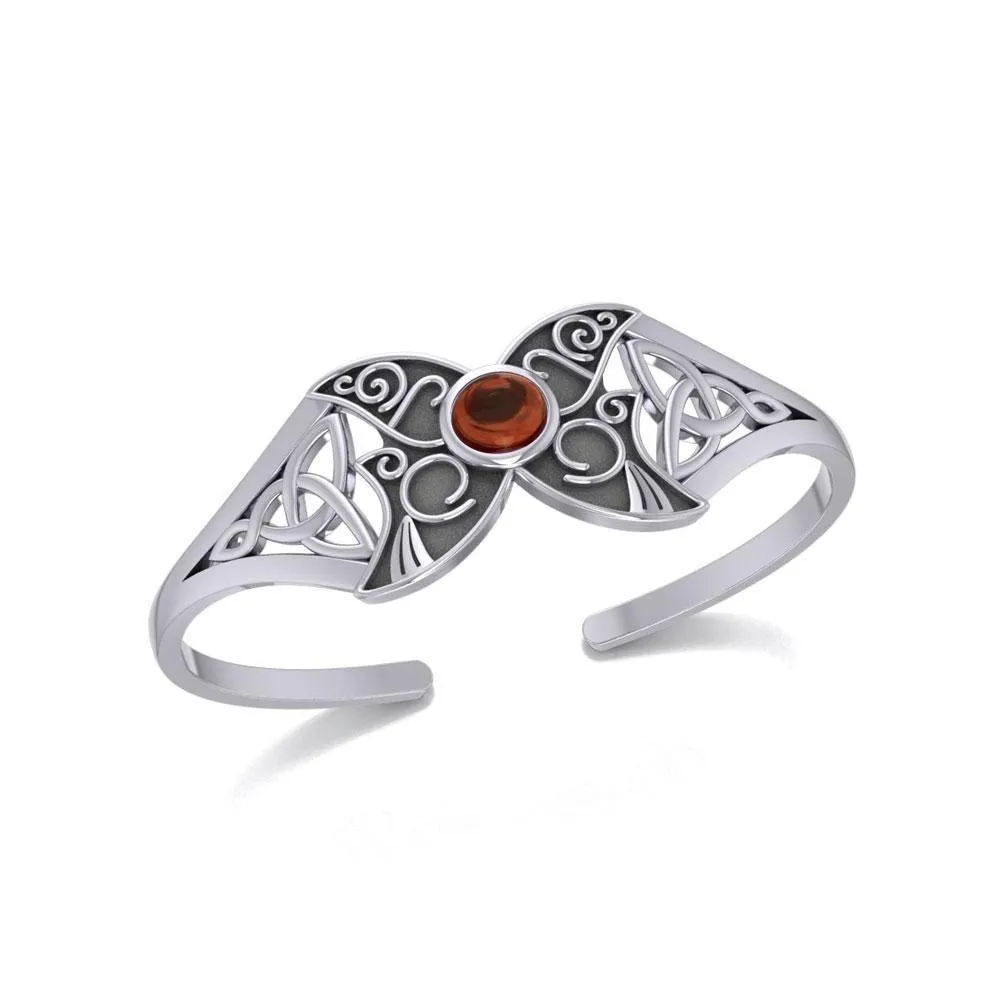 Celtic Blue Moon Sterling Silver Cuff Bracelet with a Gemstone Centerpiece TBG762