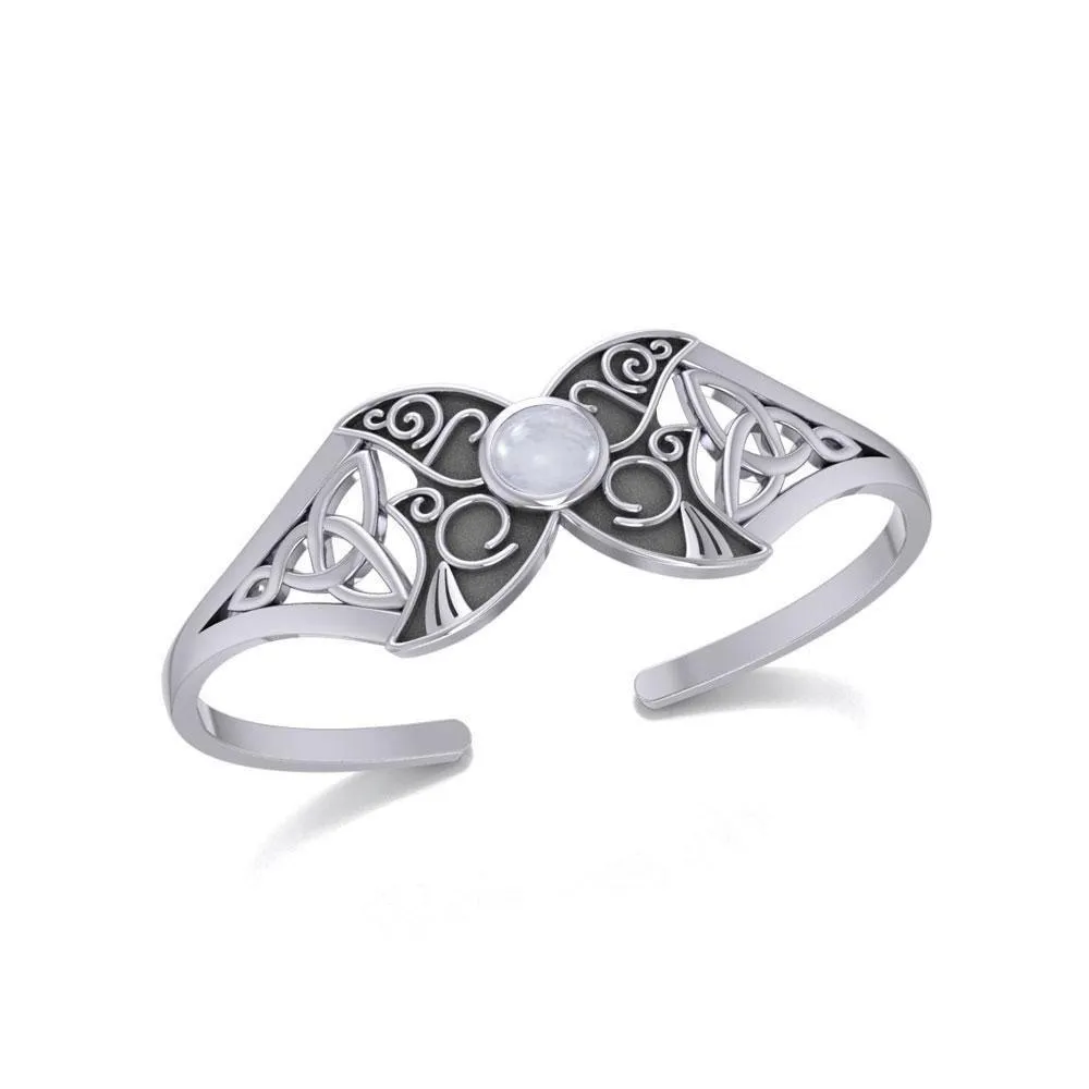 Celtic Blue Moon Sterling Silver Cuff Bracelet with a Gemstone Centerpiece TBG762