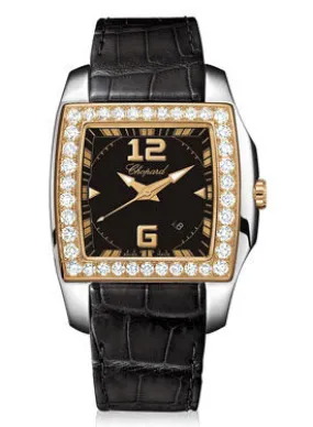 Chopard Two O Ten Black Dial Diamond Black Leather Ladies Watch 138473-9001