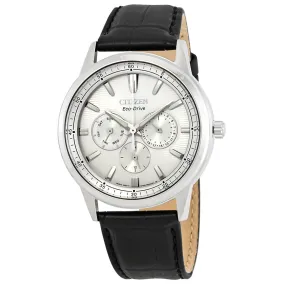 Citizen Corso Silver Dial Black Leather Men's Watch BU2070-04A