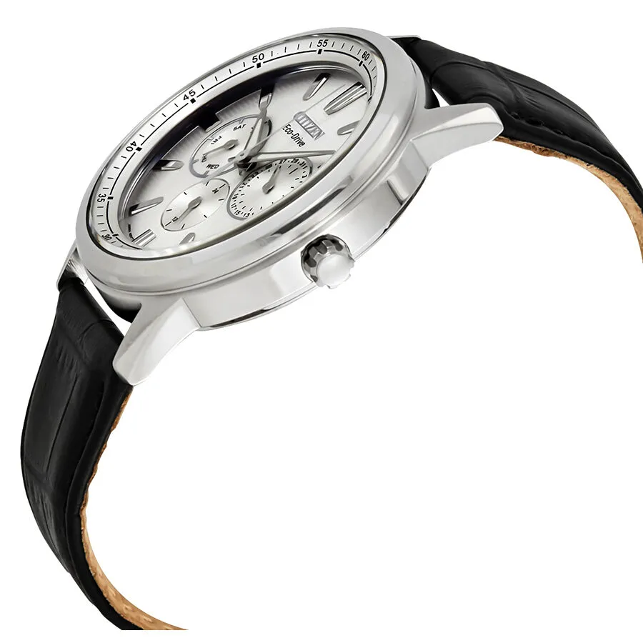 Citizen Corso Silver Dial Black Leather Men's Watch BU2070-04A