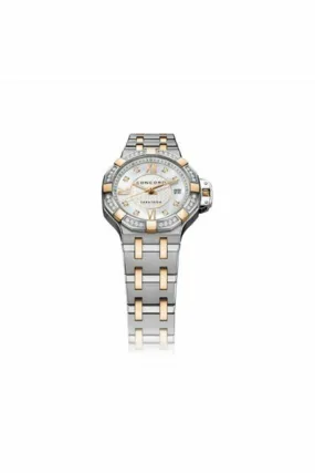 concord saratoga stainless steel & rose gold 28mm ladies watch