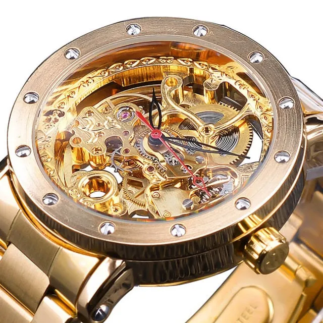 Forsining Silver Skeleton Wristwatches Black Red Pointer Silver Stainless Steel Belt Automatic Watches for Men Transparent Watch