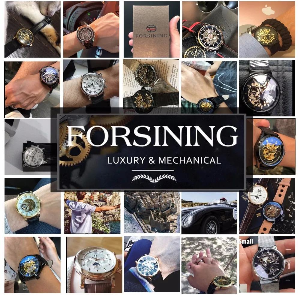 Forsining Silver Skeleton Wristwatches Black Red Pointer Silver Stainless Steel Belt Automatic Watches for Men Transparent Watch