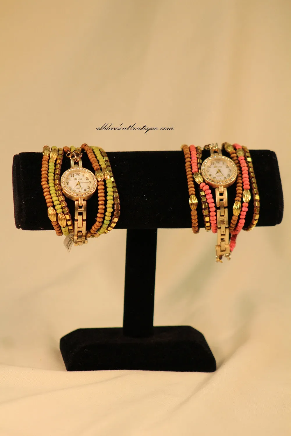 Gold/White Brown & Pink w/ Crystal | Metal Band w/ Clasp