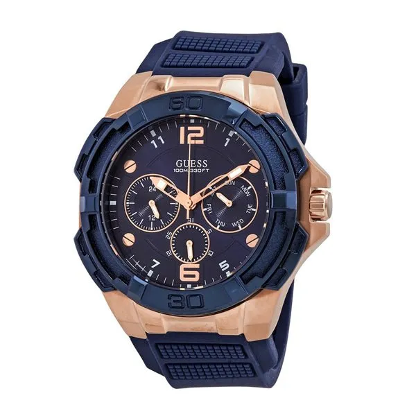 Guess Genesis Blue Silicone Strap Blue Dial Quartz Watch for Gents - W1254G3