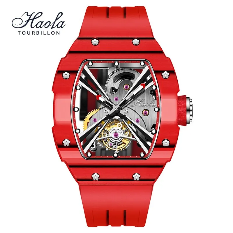 HAOFA Skeleton Manual Tourbillon Mechanical Watch Men Luminous Sapphire Flying Mens Watch Luxury Carbon Fiber orologio uomo