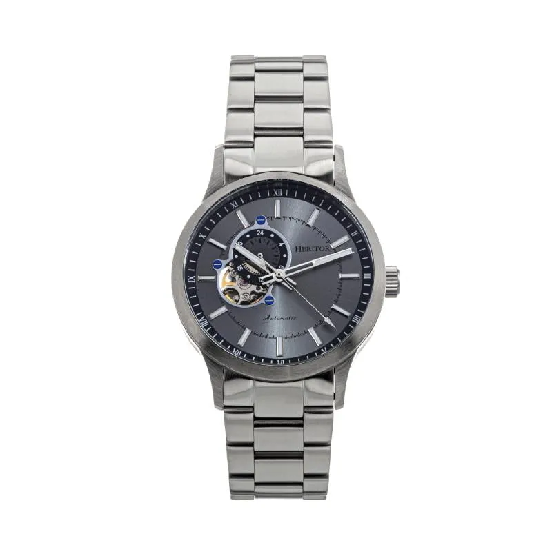 Heritor Automatic Oscar Semi-Skeleton Leather-Band Watch
