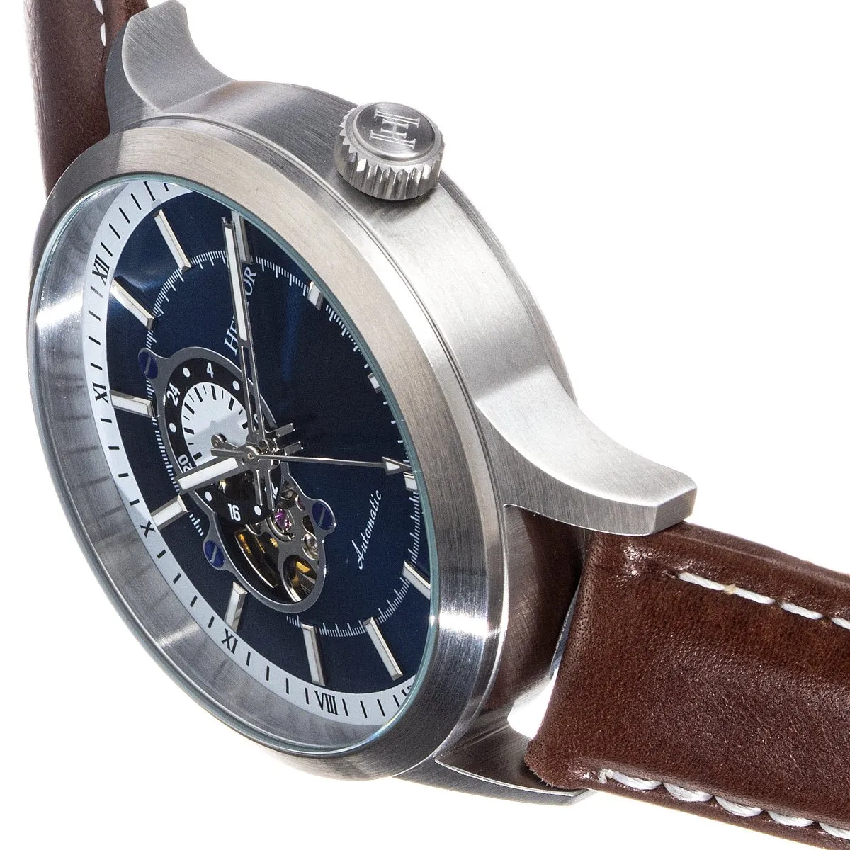 Heritor Automatic Oscar Semi-Skeleton Leather-Band Watch