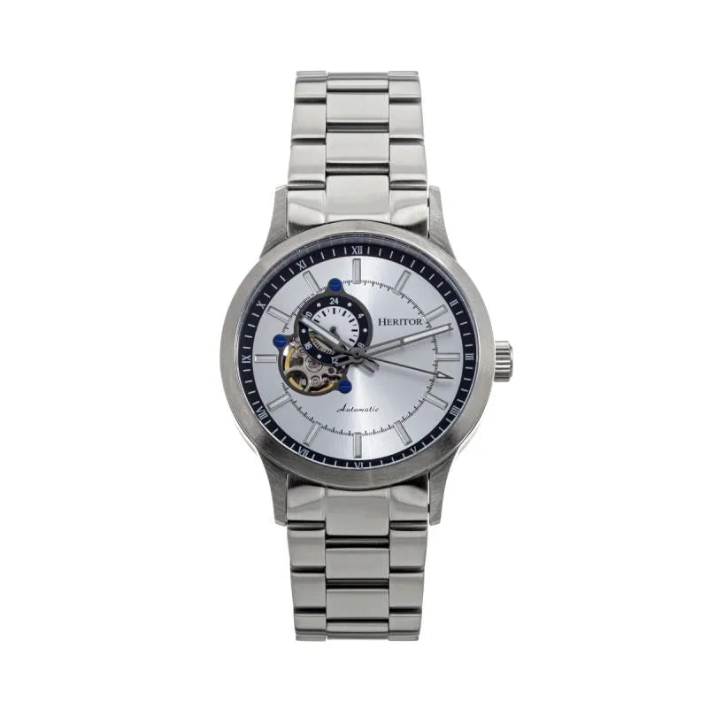 Heritor Automatic Oscar Semi-Skeleton Leather-Band Watch