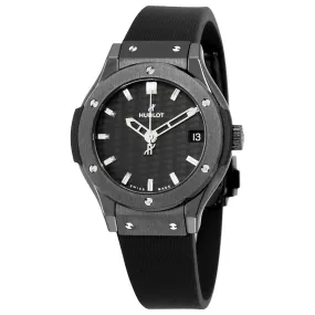 Hublot Classic Fusion Black Carbon Fiber Dial Black Rubber Ladies Watch 581.CM.1770.RX