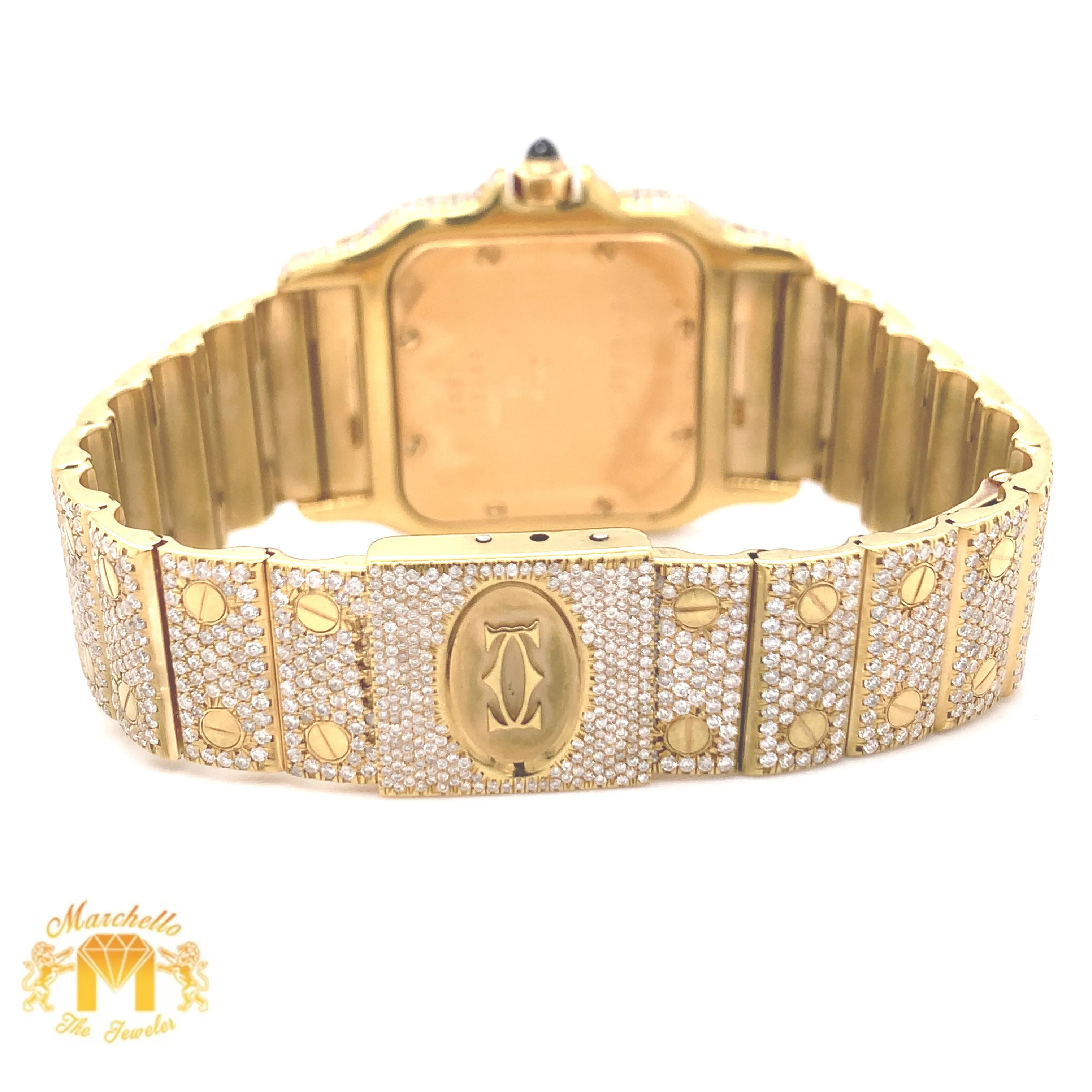 Iced Out Ladies' 18k Gold Cartier Diamond Watch (29 mm)