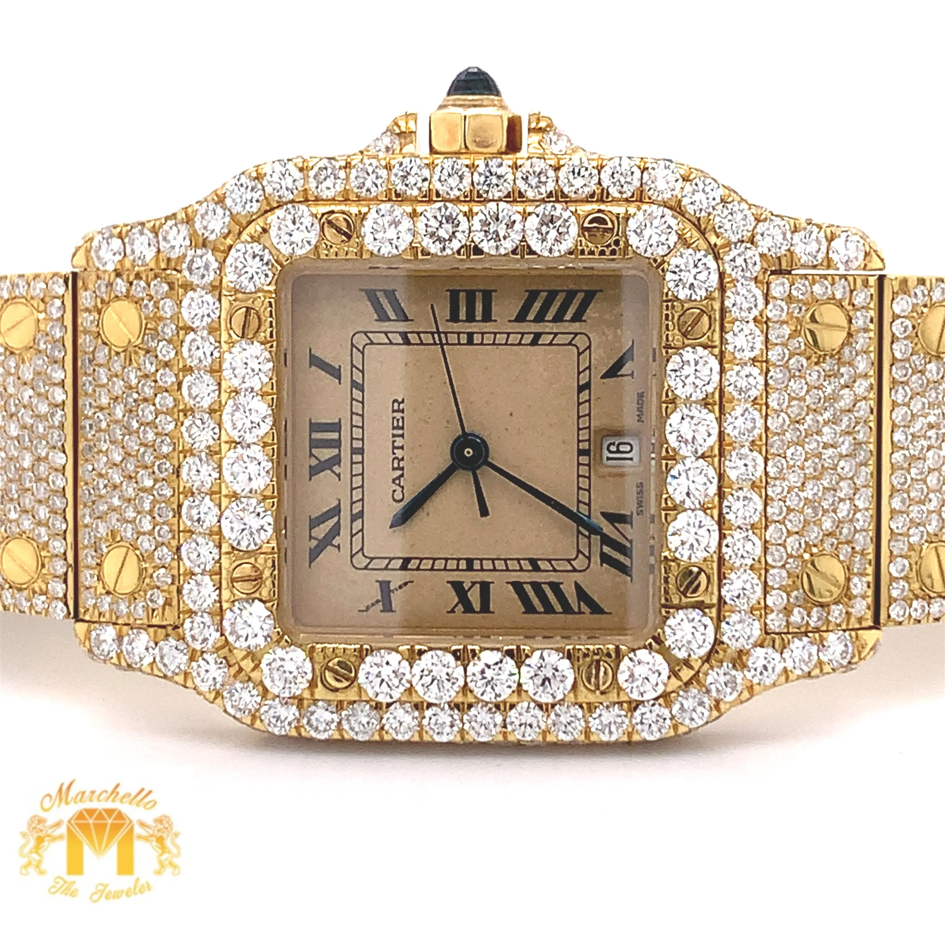 Iced Out Ladies' 18k Gold Cartier Diamond Watch (29 mm)