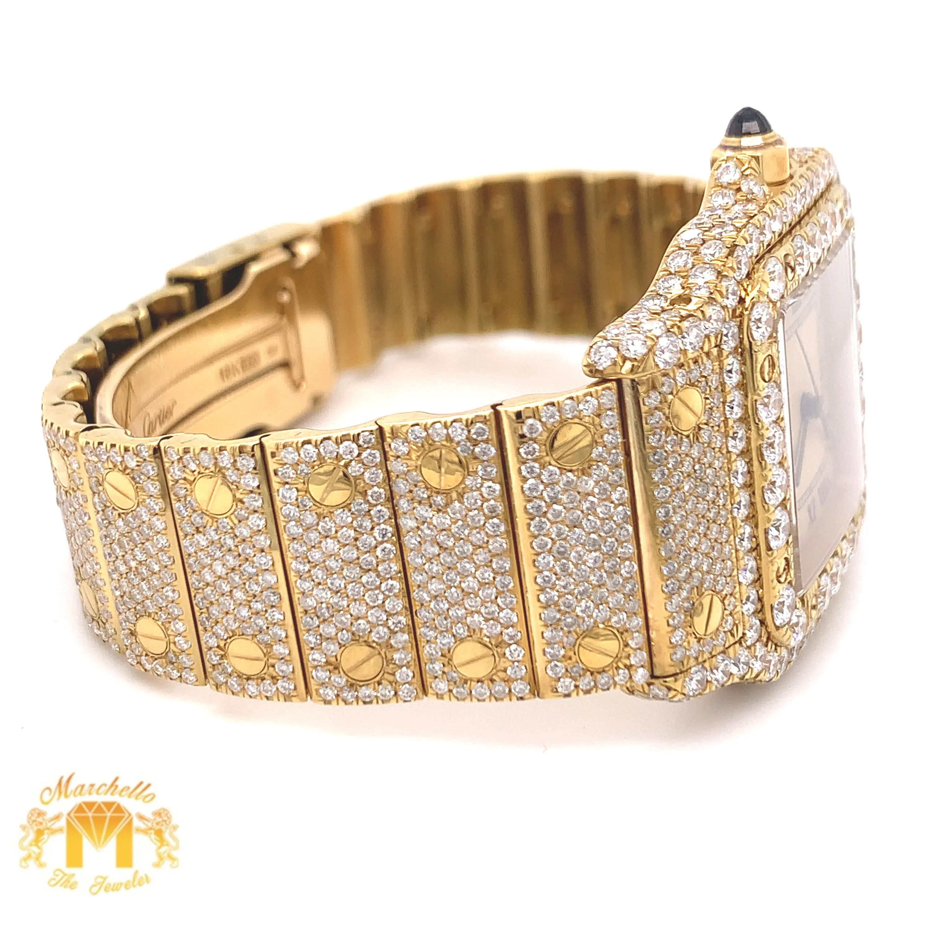 Iced Out Ladies' 18k Gold Cartier Diamond Watch (29 mm)