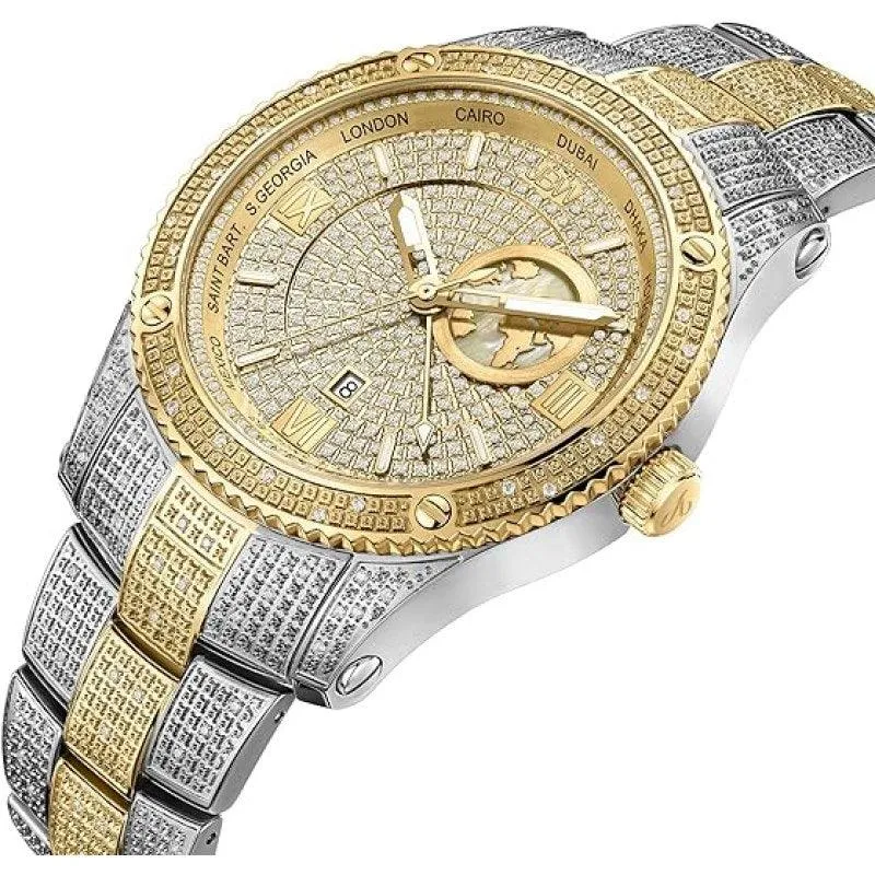 JBW Luxury Jet Setter GMT 1.00 ctw Diamond Men's Wrist Watch With Stainless Steel Link Bracelet - J6370D