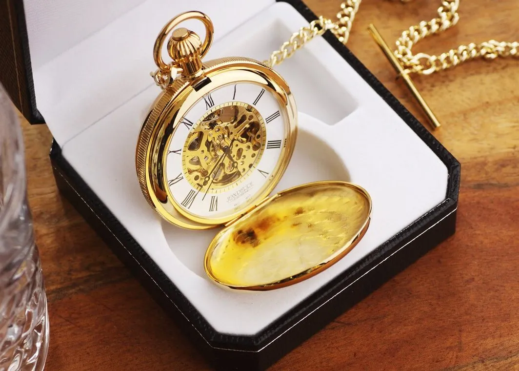 Jean Pierre® of Switzerland Gold Pocket Watch, Engraved Anniversary Gift, Full Size Pocket Watch