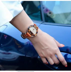 KENZINA WATER RESISTANT LEATHER STRAP WATCH WITH CRYSTAL DETAIL