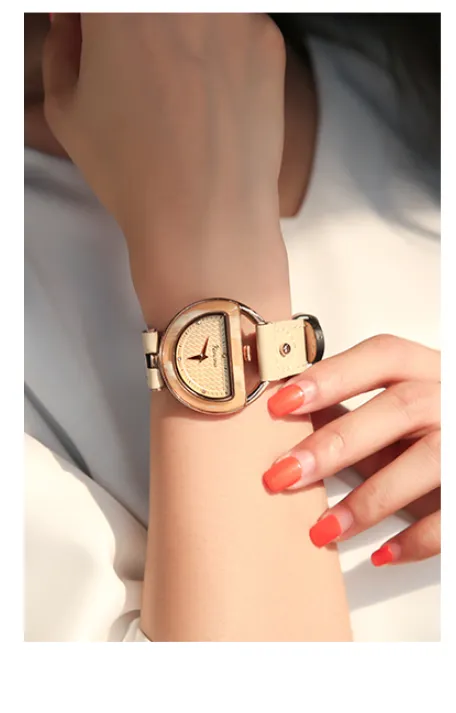 KENZINA WATER RESISTANT LEATHER STRAP WATCH WITH CRYSTAL DETAIL