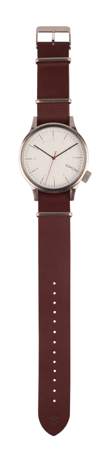 Komono Magnus Silver Burgundy Watch