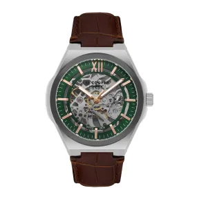 Lee Cooper Men's Automatic Watch Analog Green Dial with Brown Leather Strap, LC08050.354