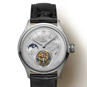 LOBINNI Men Tourbillon Watch Men Moonphase Watch Luxury Automatic Mechanical Wristwatch Sapphire Power Reserve Skeleton Dial