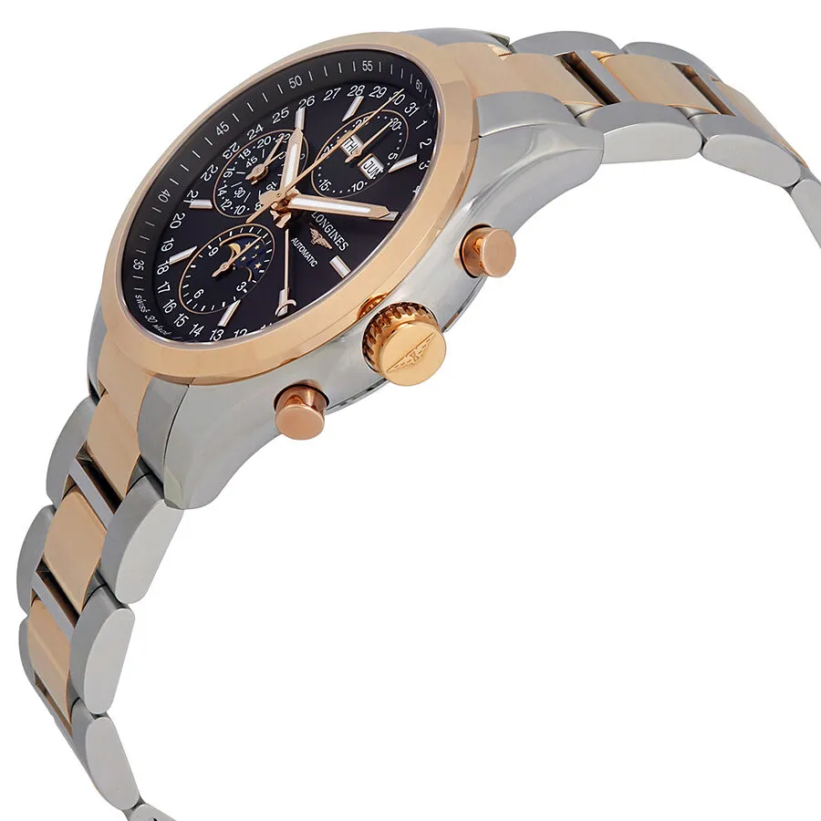 Longines Conquest Classic Black Dial Chronograph Stainless Steel and 18K Rose Gold Men's Watch L27985527 L2.798.5.52.7