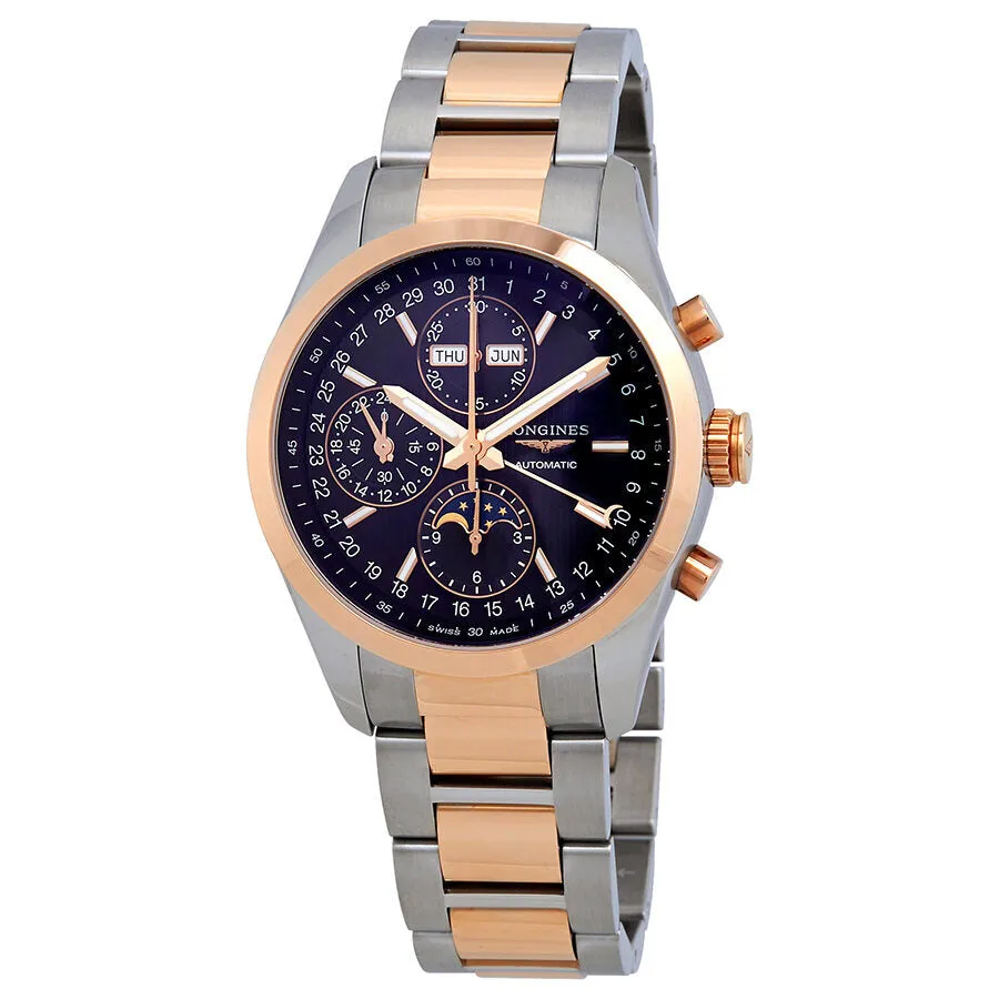 Longines Conquest Classic Black Dial Chronograph Stainless Steel and 18K Rose Gold Men's Watch L27985527 L2.798.5.52.7
