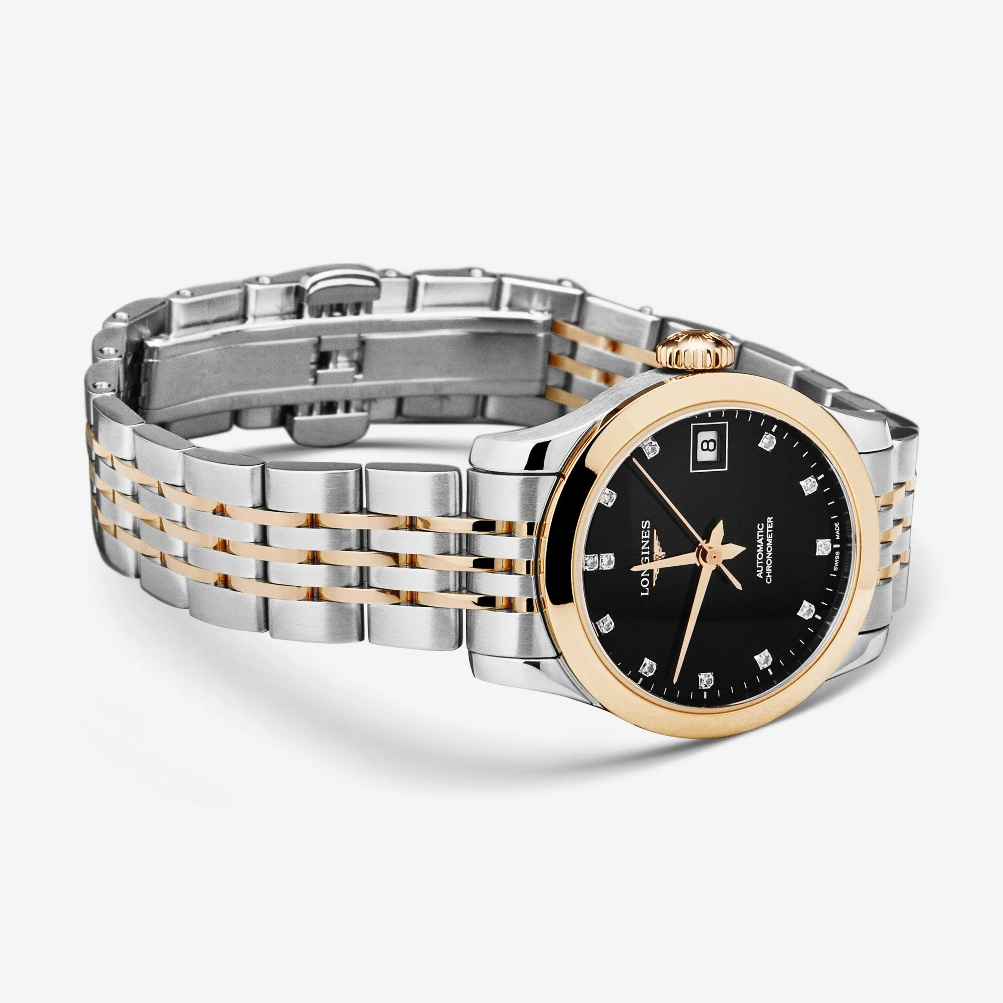Longines Record Stainless Steel & 18K Rose Gold Automatic Ladies Watch L23205577