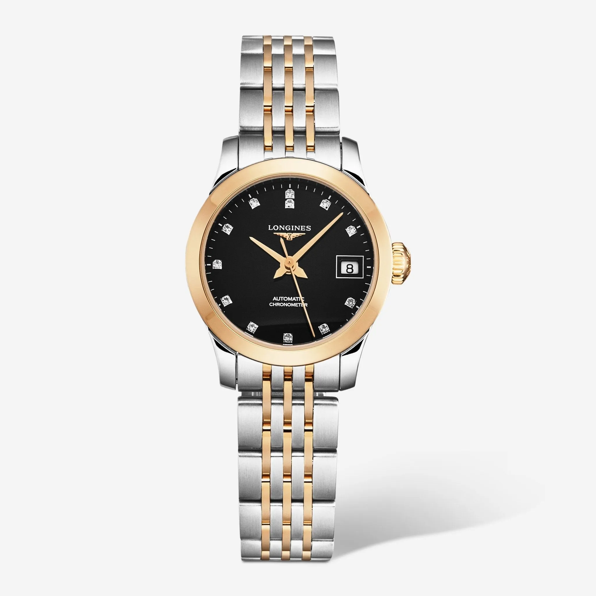 Longines Record Stainless Steel & 18K Rose Gold Automatic Ladies Watch L23205577