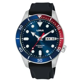 Lorus Men's Automatic Watch with Day/Date, Silicone Strap, Black Dial RL451AX9