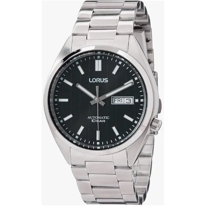 Lorus Men's Automatic Watch with Day/Date, Stainless Steel Band, Black Dial RL491AX9