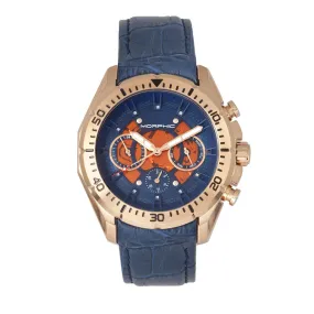 Morphic M66 Series Skeleton Dial Leather-Band Watch w/ Day/Date - Rose Gold/Blue