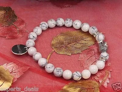 Namaste Jewelr Silver Buddha Head White Howlite Stone Meditation Mala Bracelet