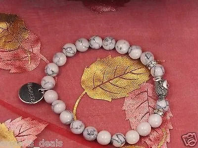 Namaste Jewelr Silver Buddha Head White Howlite Stone Meditation Mala Bracelet