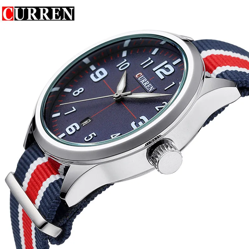 New Curren Watches Men Top Brand Luxury Mens Nylon Strap Wristwatches Men's Quartz Popular Sports Watches relogio masculino