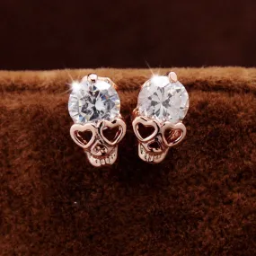 New Fashion Vintage Stud Earrings CZ Crystal  Gold Color Skull Stud Earrings Free Shipping