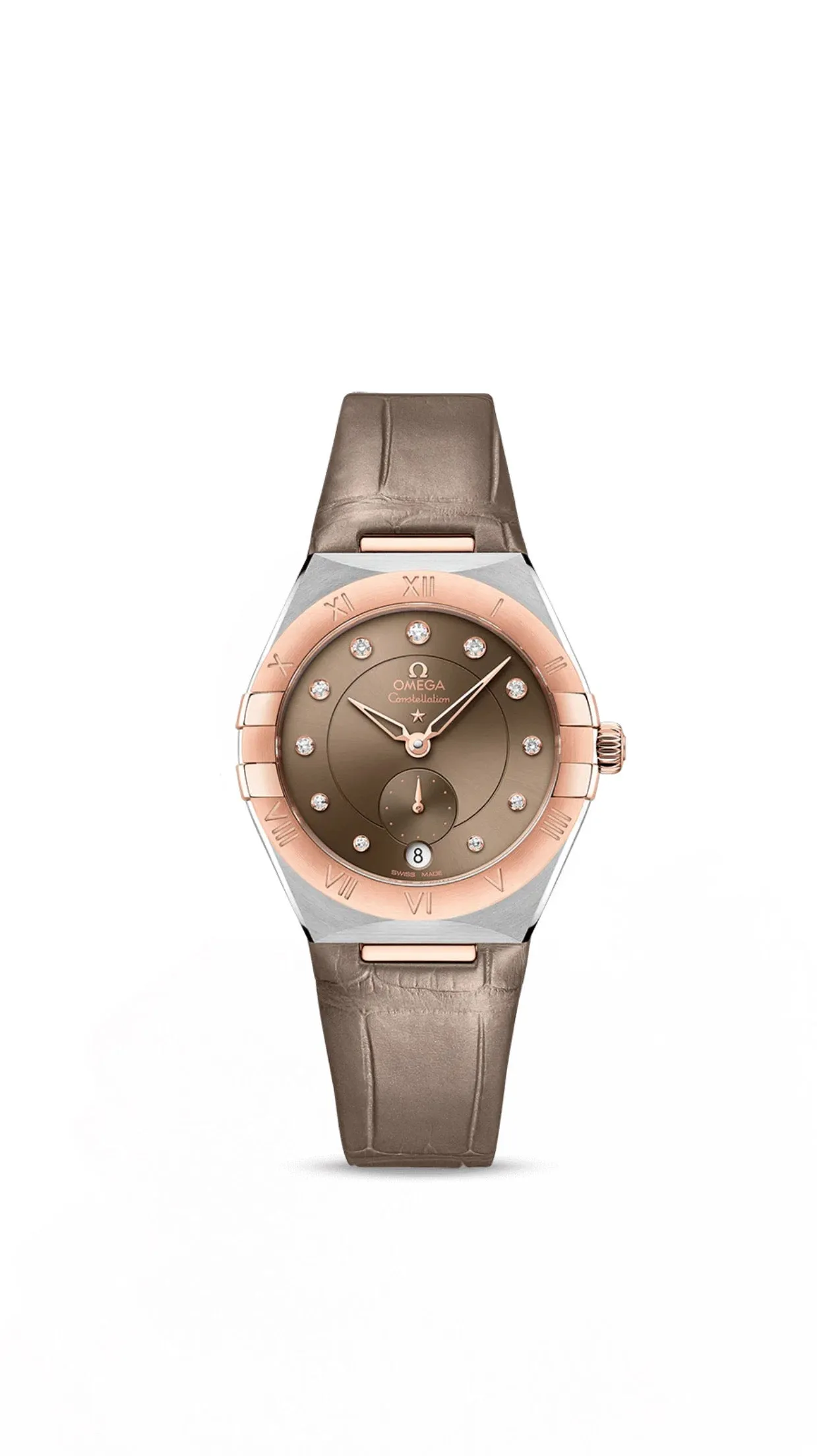 Omega Constellation Co-Axial Master Chronometer Small Seconds 34mm Steel ‑ Sedna™ Gold on Leather Strap 131.23.34.20.63.001