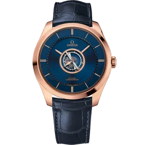 Omega De Ville Tourbillon 44 mm, Sedna™ gold on leather strap