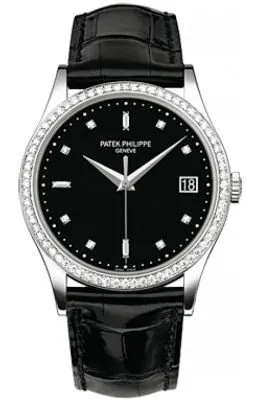 Patek Philippe Calatrava Matt Black Dial Automatic Men's Diamond Watch 5297G