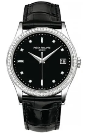 Patek Philippe Calatrava Matt Black Dial Automatic Men's Diamond Watch 5297G