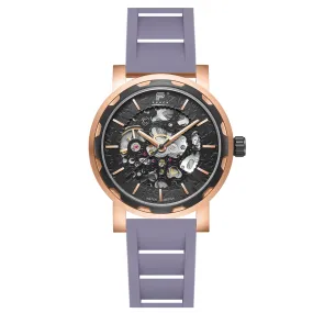 PUNCH Mens Watch, Rose Gold & Black Skeleton Automatic Watch - Grey Rubber Strap