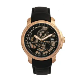 Reign Matheson Automatic Skeleton Dial Leather-Band Watch - Black/Rose Gold